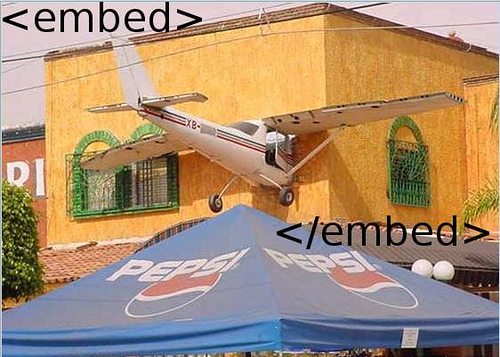 Plane embedded in wall between html embed tags